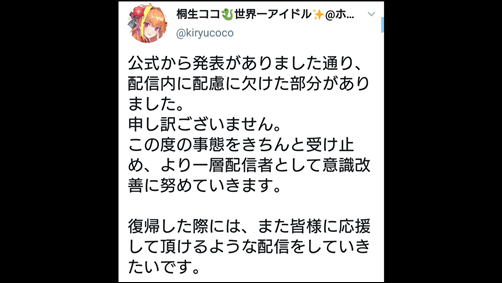 桐生ココ、ホロライブ、謹慎処分